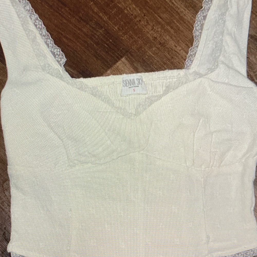 Sienna Sky Ivory Lace-Trim Cropped Tank